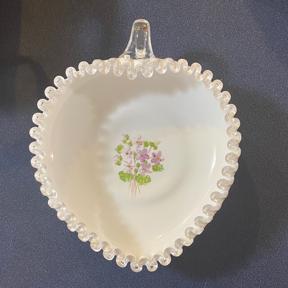 Vintage Fenton Milk Glass Heart Dish